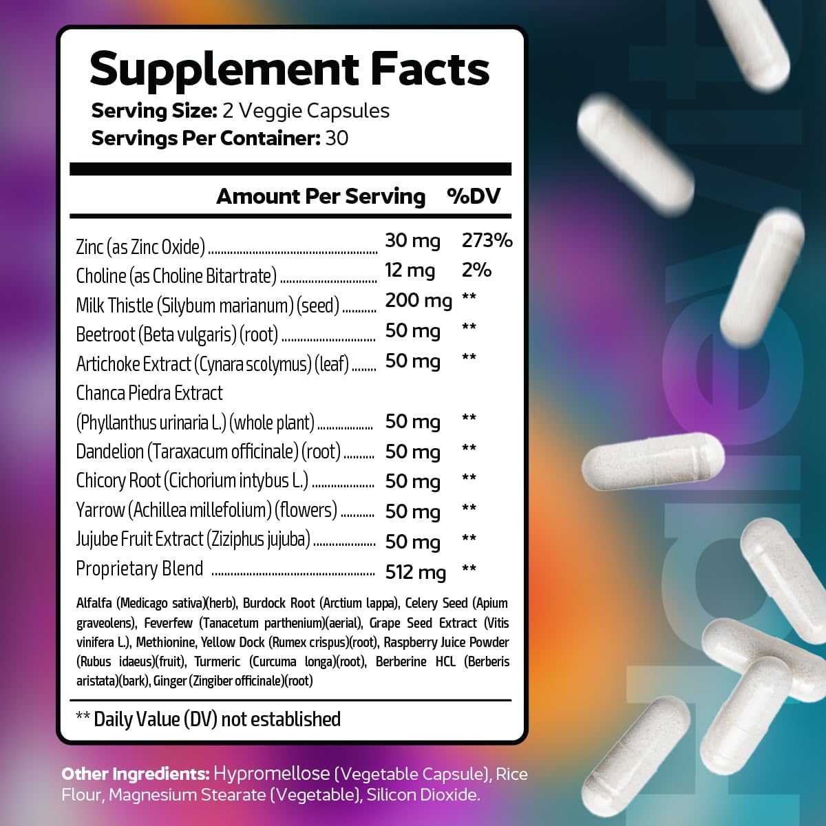 Liver Detox and Cleanse Supplement with Zinc, Choline, Milk Thistle, Beetroot | Third Party Tested Liver Support | USA-Made