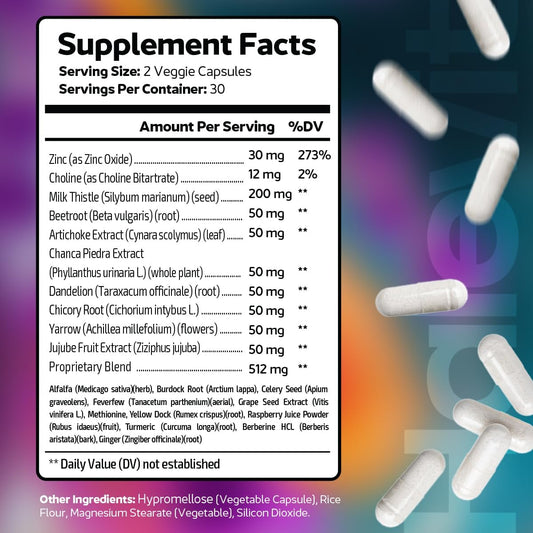 Liver Detox and Cleanse Supplement with Zinc, Choline, Milk Thistle, Beetroot | Third Party Tested Liver Support | USA-Made