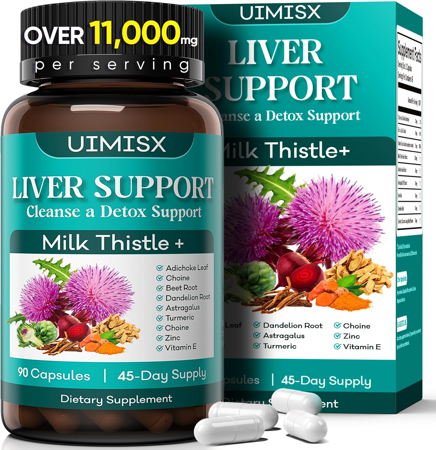 Liver Detox Cleanse Formula Herbal Supplement with Milk Thistle, Dandelion Root, Artichoke, Turmeric, Astragalus - 90 Capsules