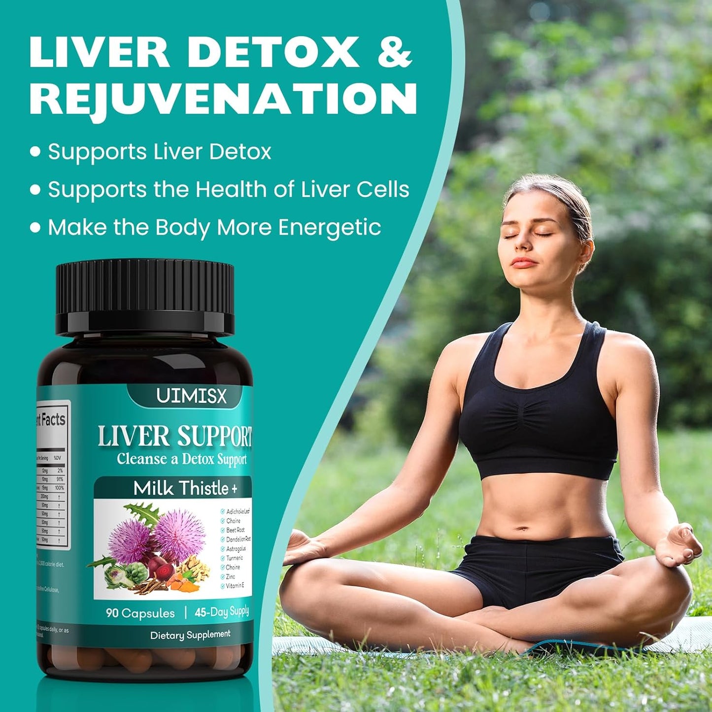 Liver Detox Cleanse Formula Herbal Supplement with Milk Thistle, Dandelion Root, Artichoke, Turmeric, Astragalus - 90 Capsules