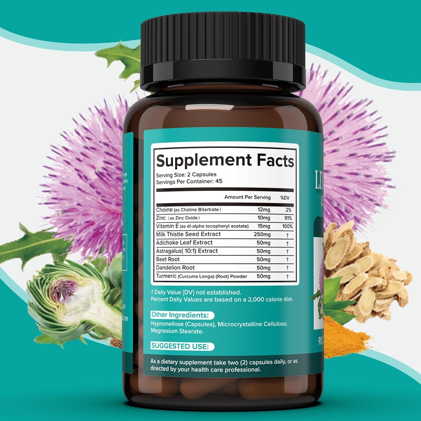 Liver Detox Cleanse Formula Herbal Supplement with Milk Thistle, Dandelion Root, Artichoke, Turmeric, Astragalus - 90 Capsules