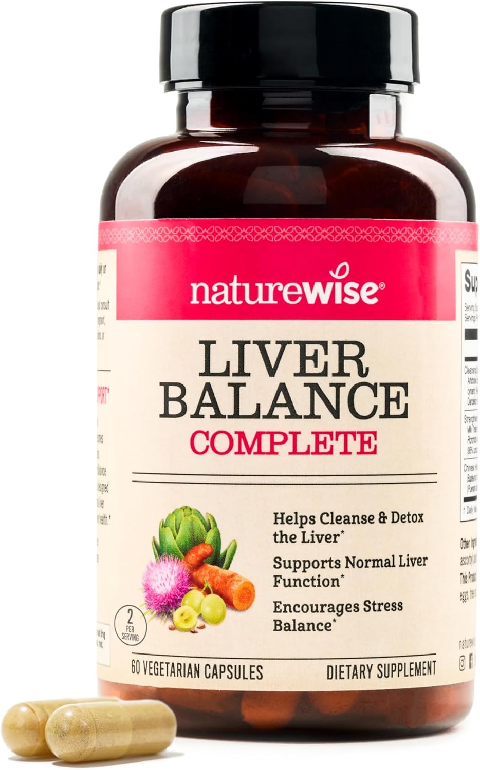 Liver Detox Cleanse Supplement with Milk Thistle & Turmeric - 30 Servings, 60 Veg Capsules - Supports Toxin Removal & Normal Liver Function - NatureWise Triple Repair Formula with Reishi & Kudzu