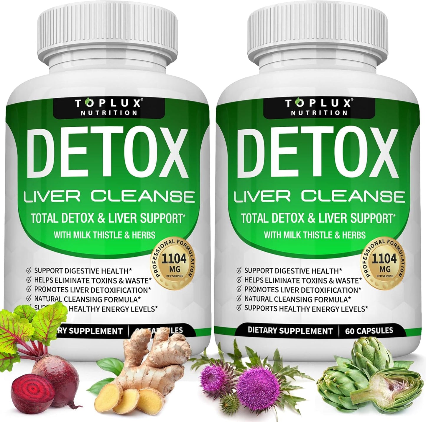Liver Detox Cleanse & Support Formula - Natural 5 Day Cleanse with Milk Thistle & 25+ Herbs - 60 Capsules by Toplux Nutrition