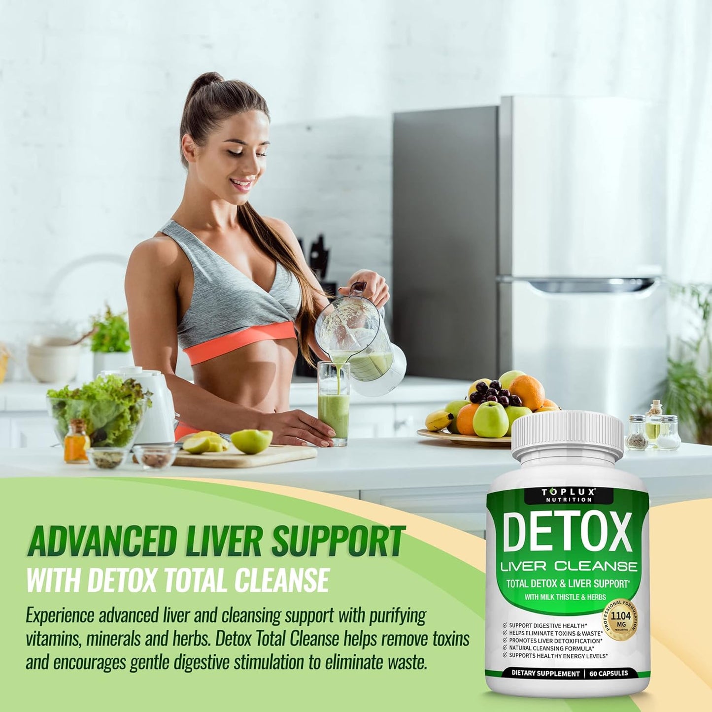 Liver Detox Cleanse & Support Formula - Natural 5 Day Cleanse with Milk Thistle & 25+ Herbs - 60 Capsules by Toplux Nutrition