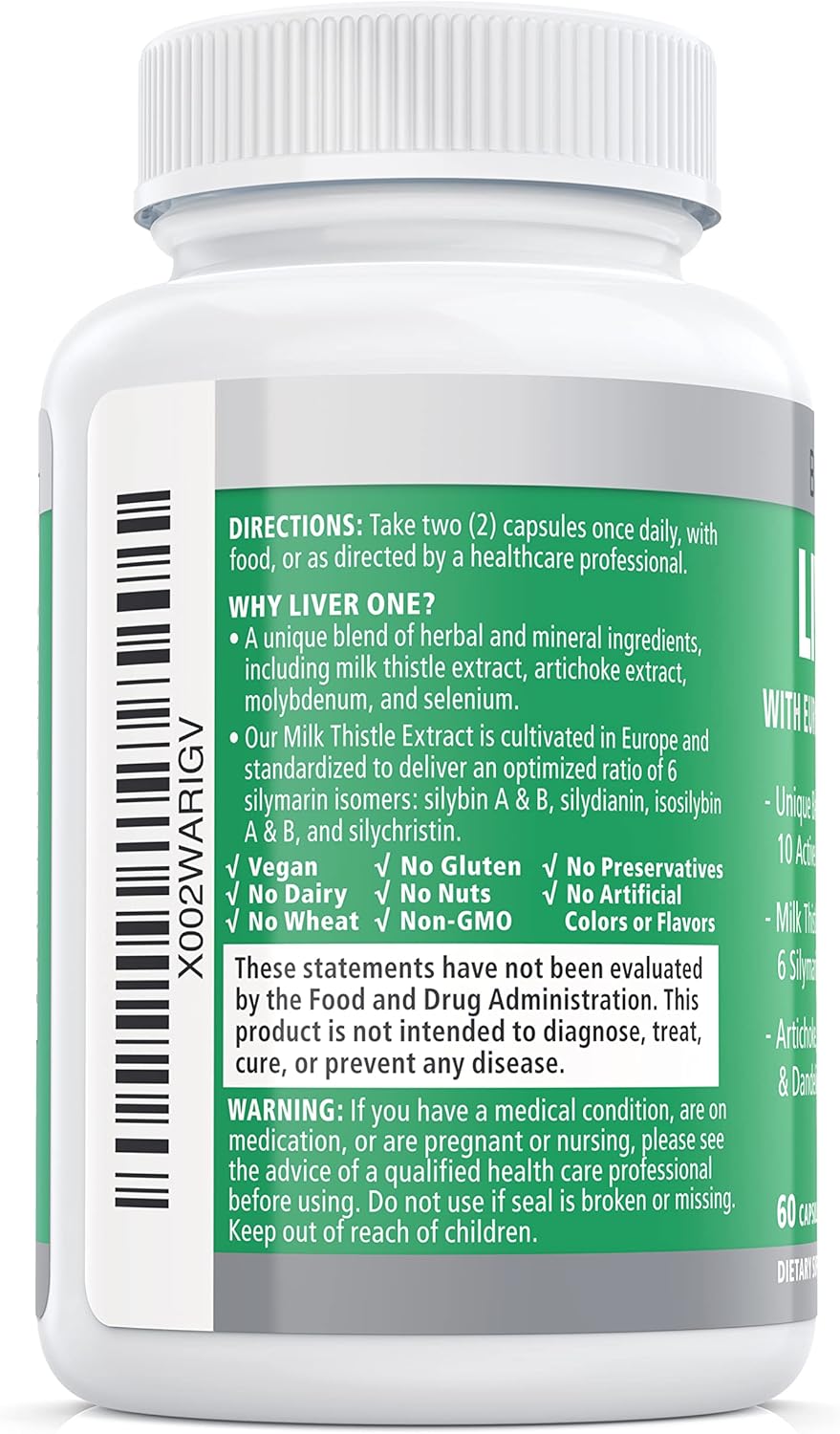 Liver Detox & Cleanse Support Supplement with Milk Thistle & Dandelion - 1 Month Supply for Natural Liver Repair & Detoxification - Non-GMO & Vegan Liver One