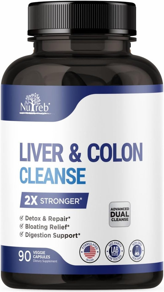 Liver Detox & Colon Cleanse: Double Strength Formula for Liver Cleanse, Colon Detox, and Repair - Premium Milk Thistle Supplement for Men & Women - Vegan 90 Capsules