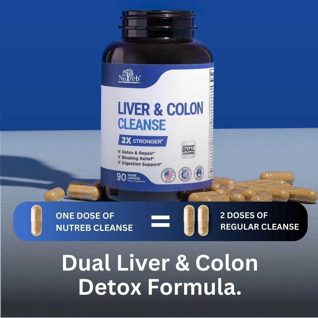 Liver Detox & Colon Cleanse: Double Strength Formula for Liver Cleanse, Colon Detox, and Repair - Premium Milk Thistle Supplement for Men & Women - Vegan 90 Capsules