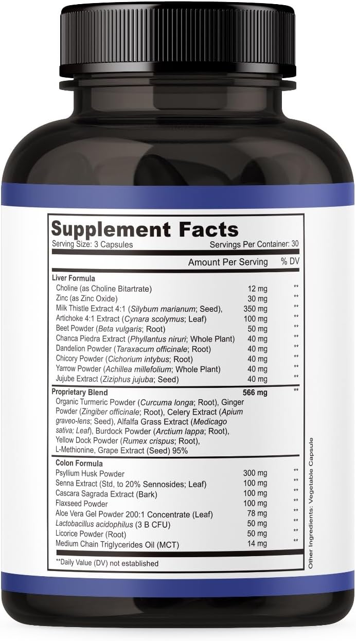 Liver Detox & Colon Cleanse: Double Strength Formula for Liver Cleanse, Colon Detox, and Repair - Premium Milk Thistle Supplement for Men & Women - Vegan 90 Capsules