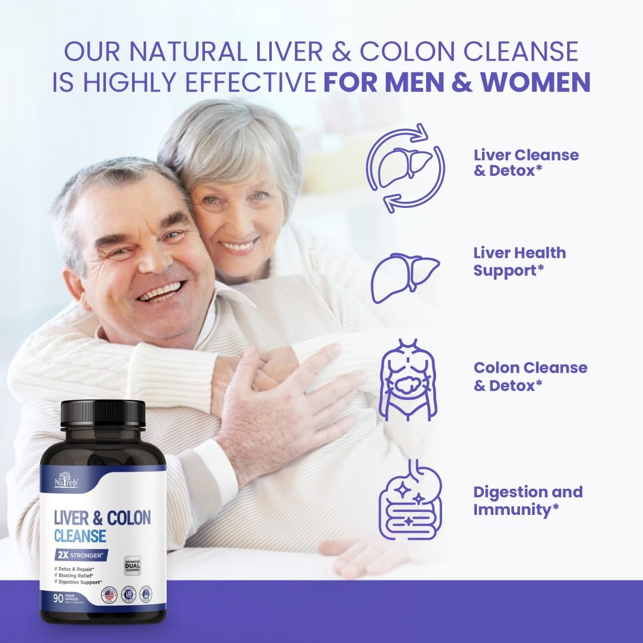 Liver Detox & Colon Cleanse: Double Strength Formula for Liver Cleanse, Colon Detox, and Repair - Premium Milk Thistle Supplement for Men & Women - Vegan 90 Capsules