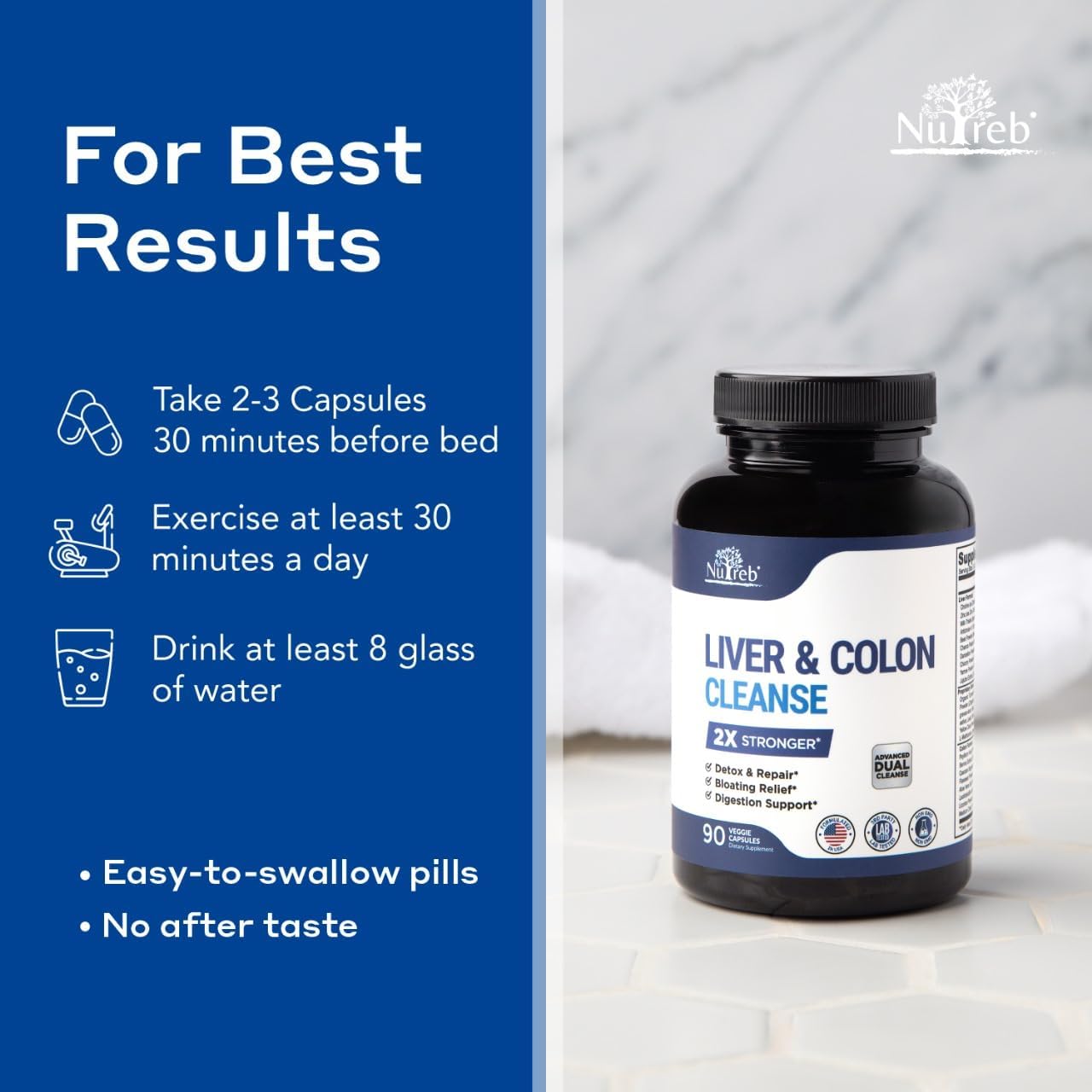 Liver Detox & Colon Cleanse: Double Strength Formula for Liver Cleanse, Colon Detox, and Repair - Premium Milk Thistle Supplement for Men & Women - Vegan 90 Capsules