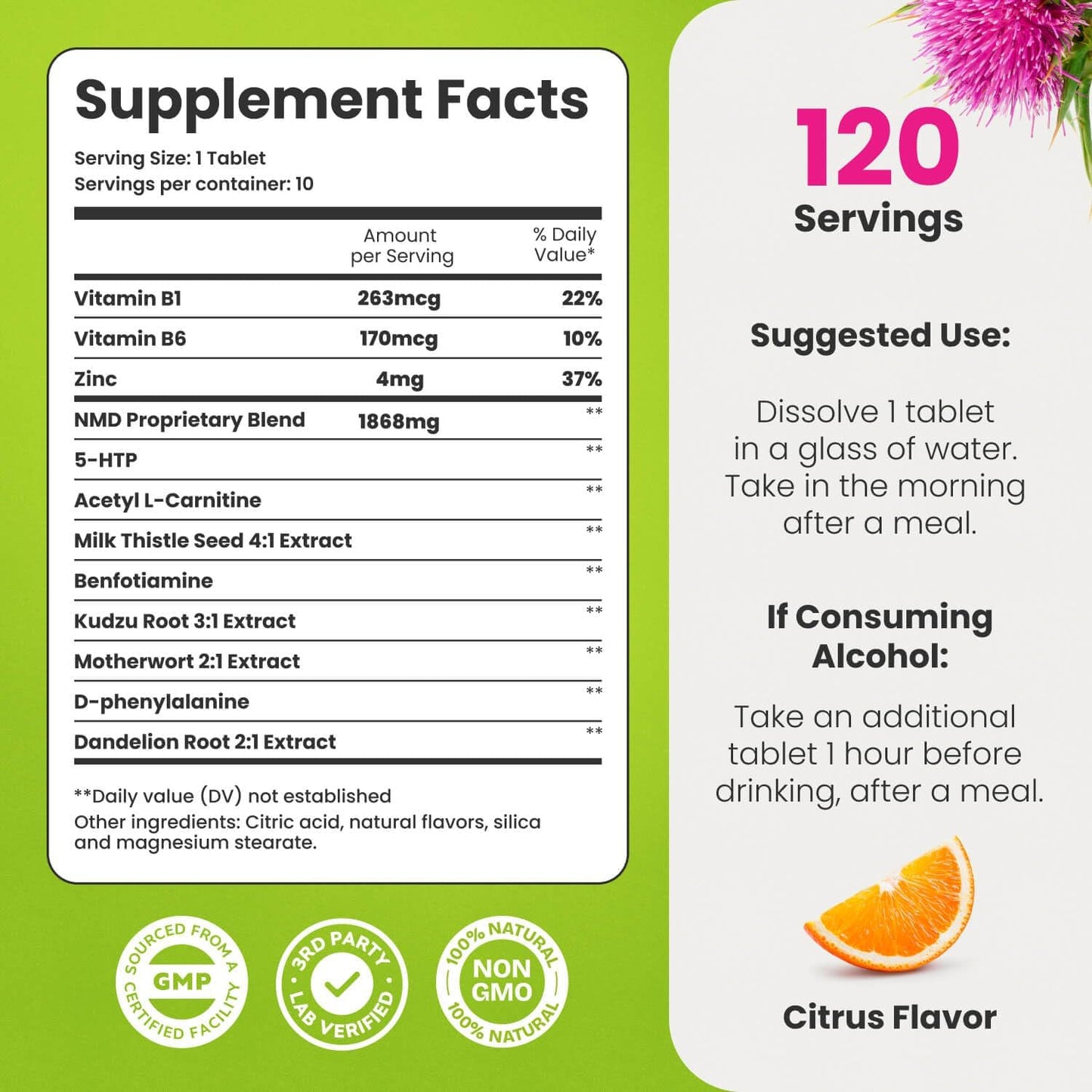 Liver Detox & Craving Support Supplement - Organic Milk Thistle, Dandelion Root, 5HTP - Energy Boost, Alcohol Replacement (120 Pills)