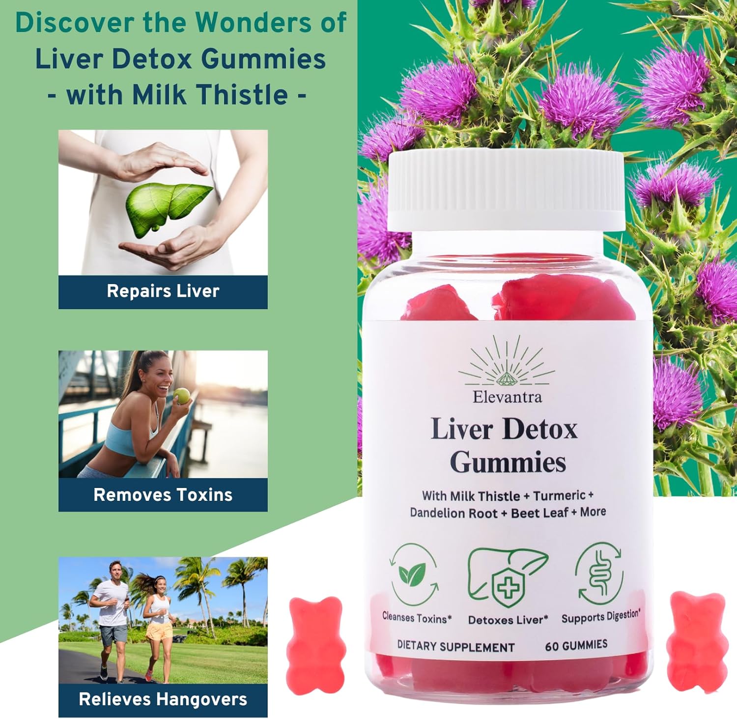 Liver Detox Gummies with Milk Thistle - Natural Liver Support Supplement for Detox Cleanse & Healthier Liver - Liver Detox Supplement Gummies