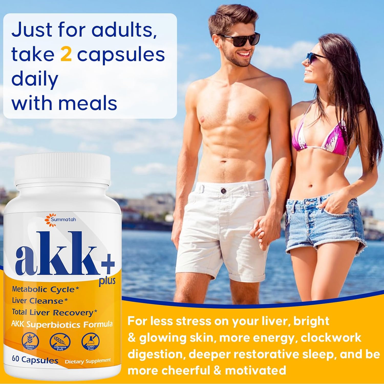 Liver Detox & Repair with Summatah Akk+ Superbiotics - 20 Billion Akkermansia Probiotic, Milk Thistle, Taraxasterol, GLP1 - Antioxidant & Gut Health - 60 Count