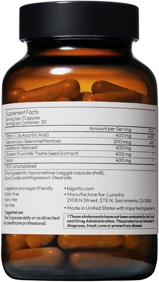 Liver Detox Supplement for Liver Health and Hangover Relief - Vegan, Gluten-Free Cleanse with Milk Thistle, Glutathione, Vitamin C, Inositol, and Selenium - 90 Capsules
