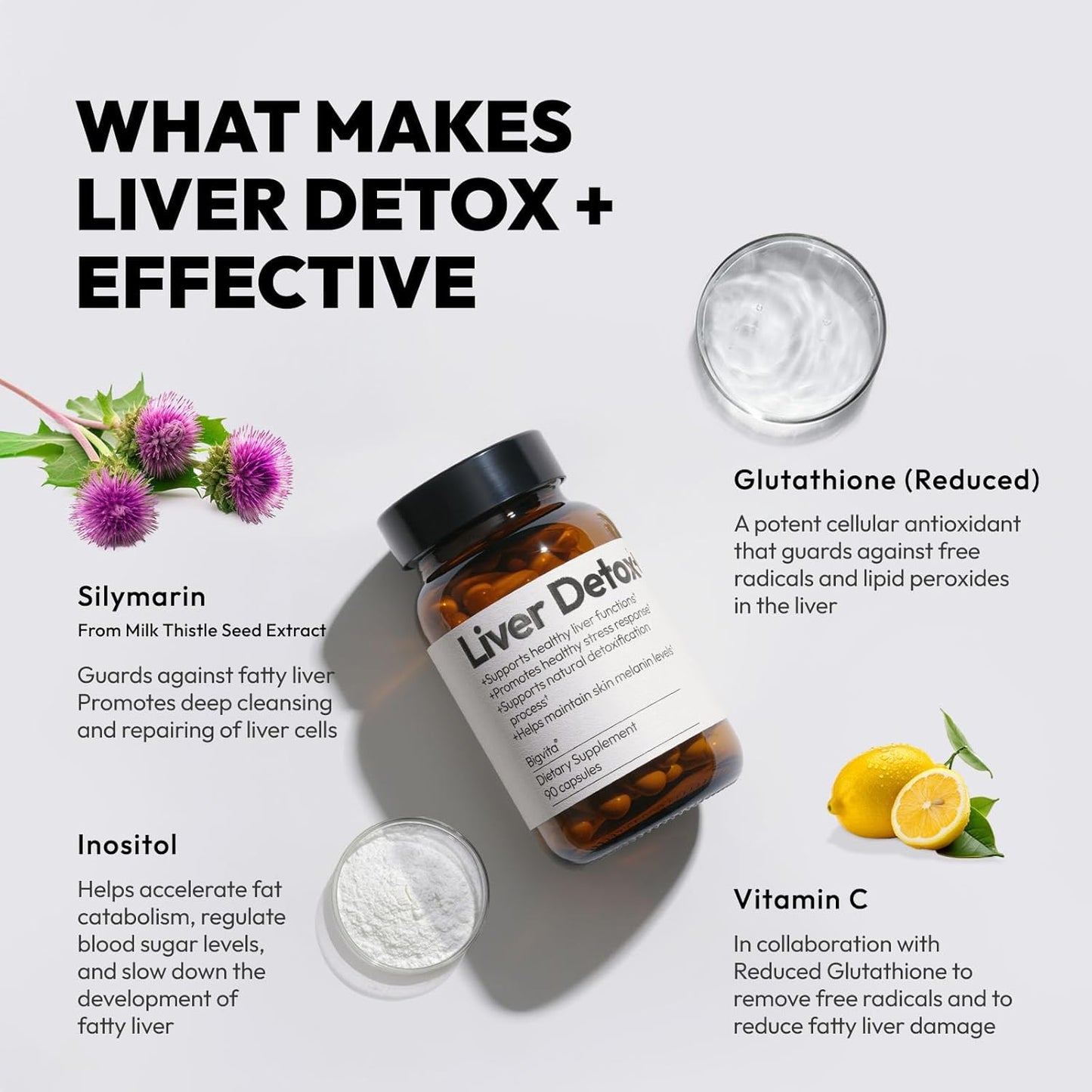 Liver Detox Supplement for Liver Health and Hangover Relief - Vegan, Gluten-Free Cleanse with Milk Thistle, Glutathione, Vitamin C, Inositol, and Selenium - 90 Capsules