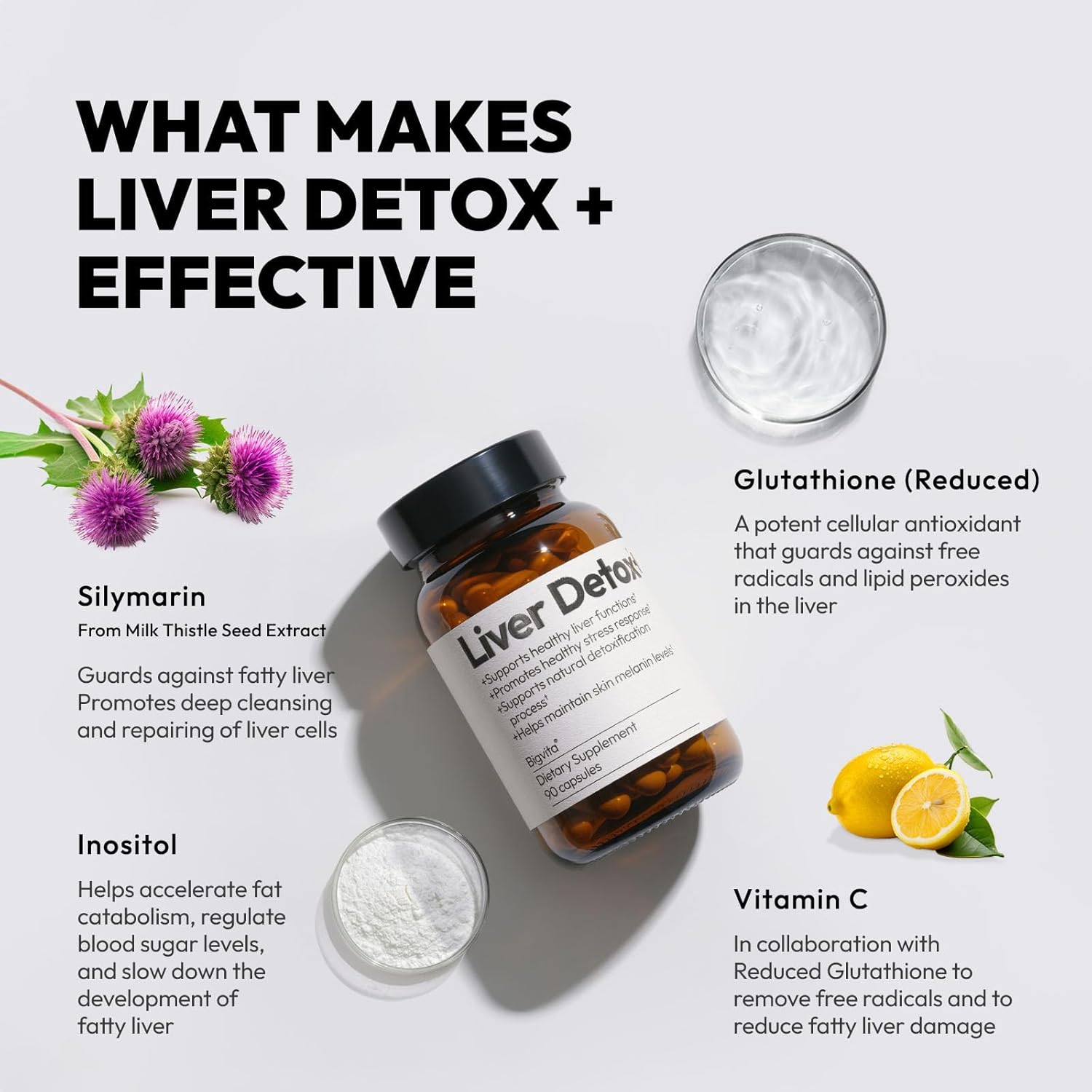 Liver Detox Supplement for Liver Health and Hangover Relief - Vegan, Gluten-Free Cleanse with Milk Thistle, Glutathione, Vitamin C, Inositol, and Selenium - 90 Capsules