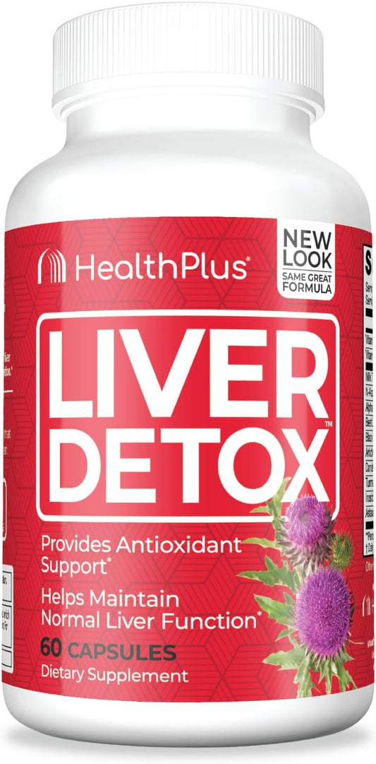 Liver Detox Supplement with Milk Thistle, Dandelion, Turmeric Root - 60 Capsules for Natural Herbal Liver Support by Health Plus