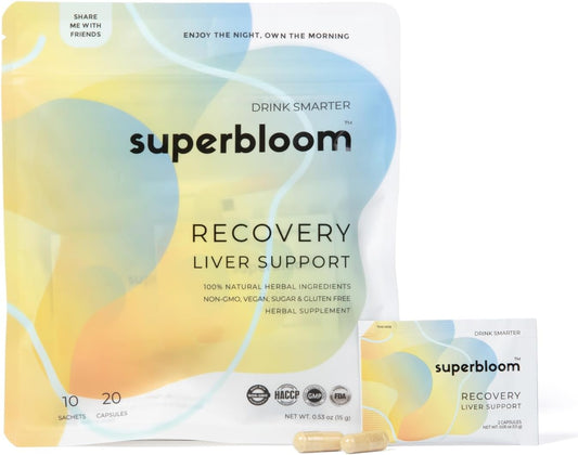 Liver Detox Support Kit with DHM, Turmeric, Milk Thistle - 10 Sachets, 20 Capsules - Enhance Night Recovery and Morning Energy