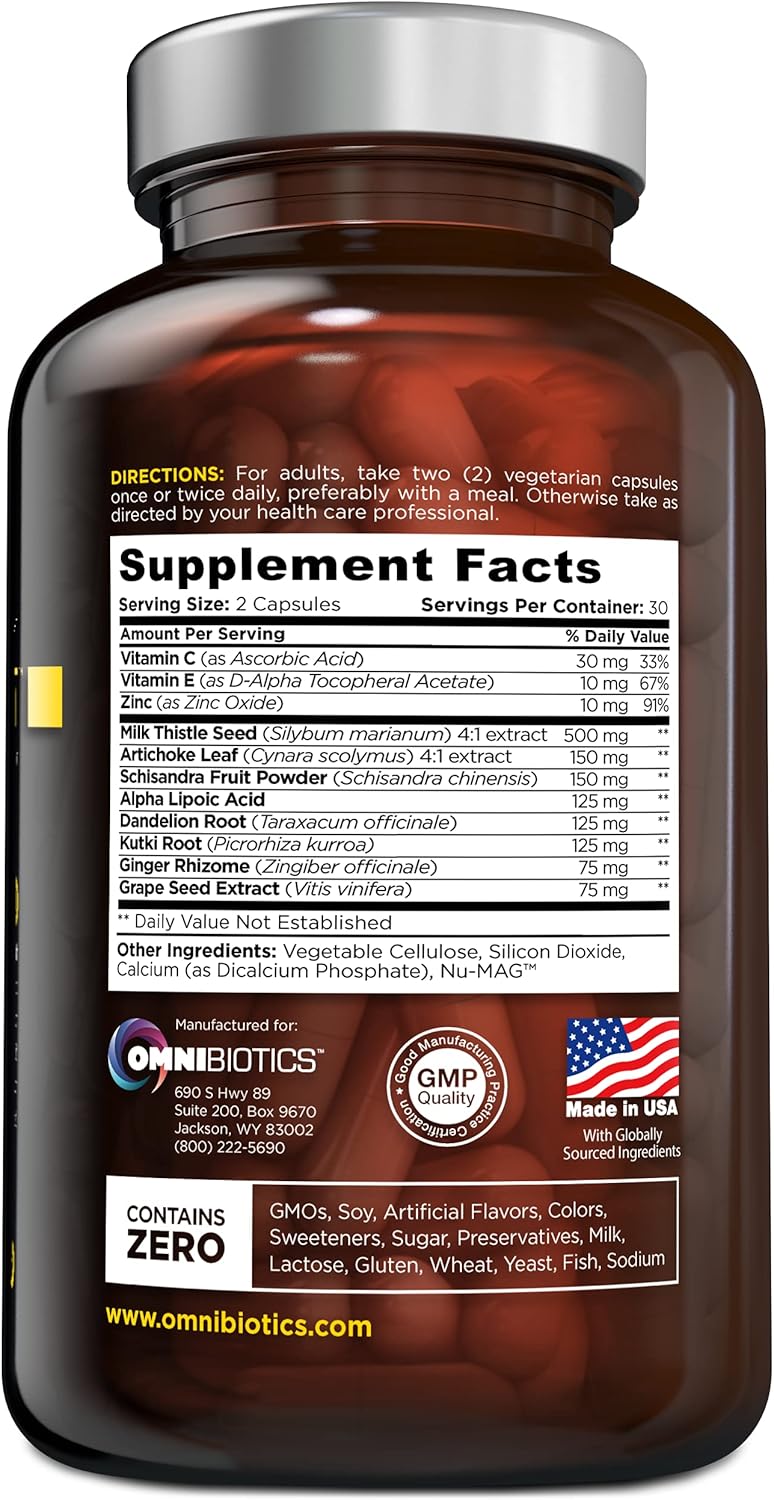 Liver Detox Support Supplement with Milk Thistle, Globe Artichoke, Dandelion Root - 60 Vegan Capsules