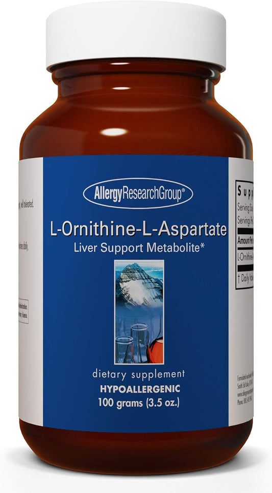 Liver Detox Support with Allergy Research Group L-Ornithine-L-Aspartate Powder - Pure Amino Acid Complex Supplement - 3000mg - 3.5 Oz