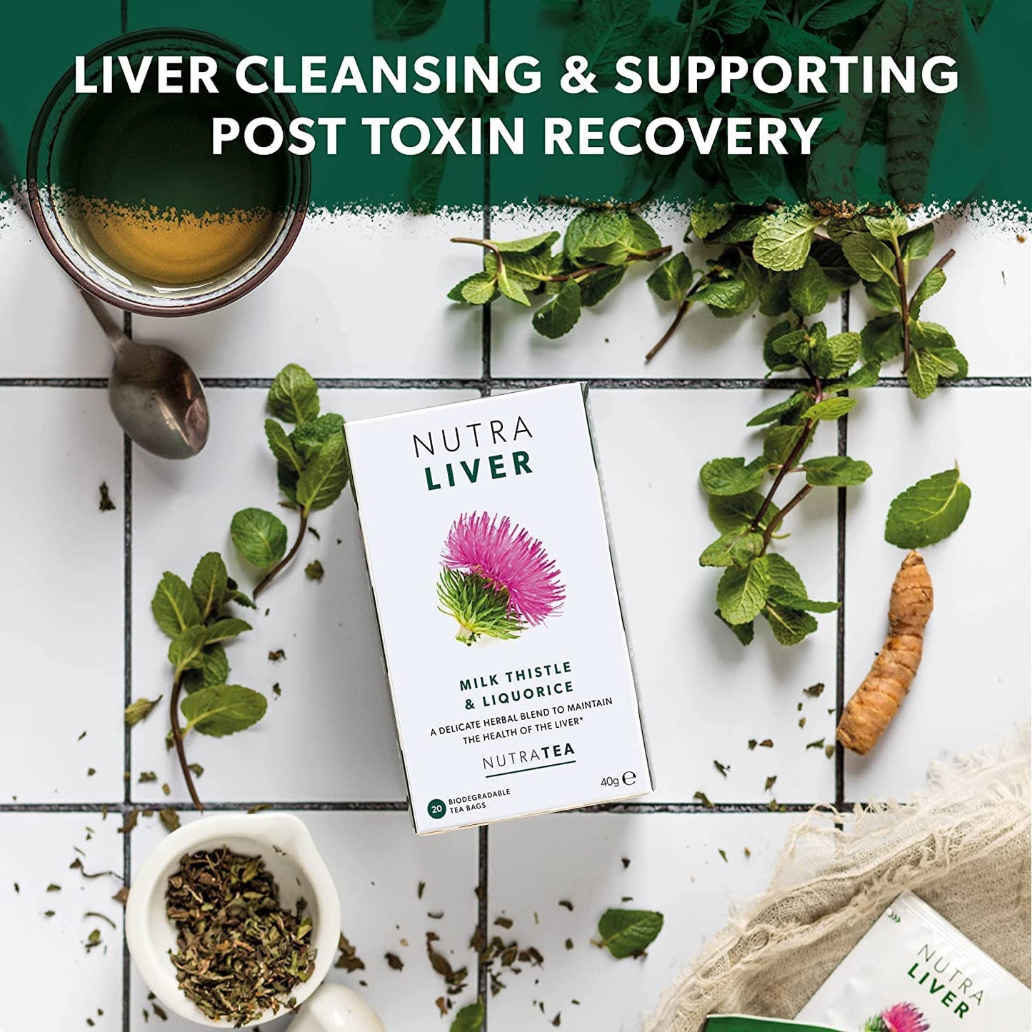 Liver Detox Tea - Supports Cleansing & Health - Milk Thistle, Turmeric, Fennel - 20 Tea Bags - Nutra Tea