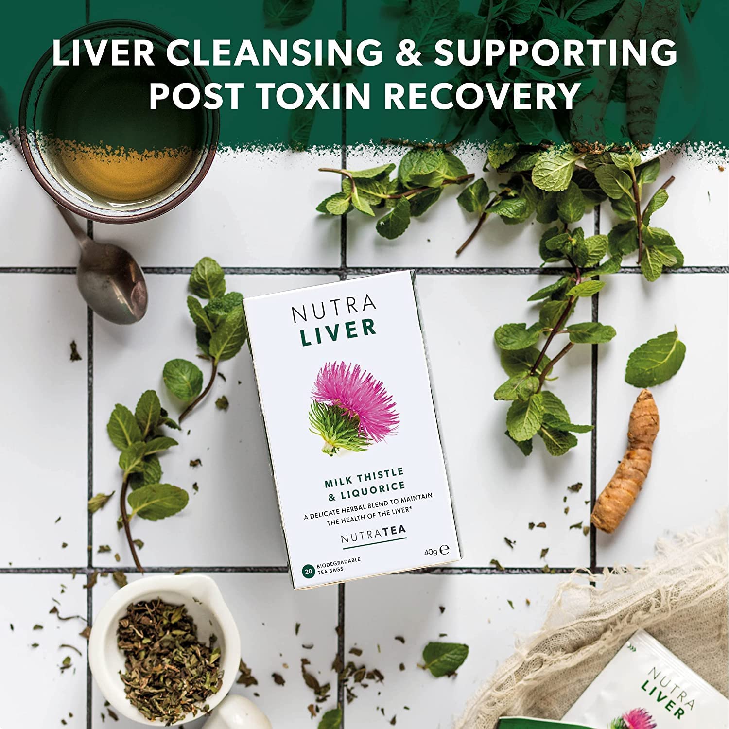 Liver Detox Tea - Supports Cleansing & Health - Milk Thistle, Turmeric, Fennel - 20 Tea Bags - Nutra Tea