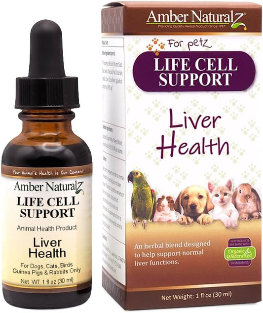 Liver Health Herbal Supplement for Pets | Amber NaturalZ Life Cell Support | Dogs, Cats, Birds, Guinea Pigs, Rabbits | USA-Made | 1oz Bottle