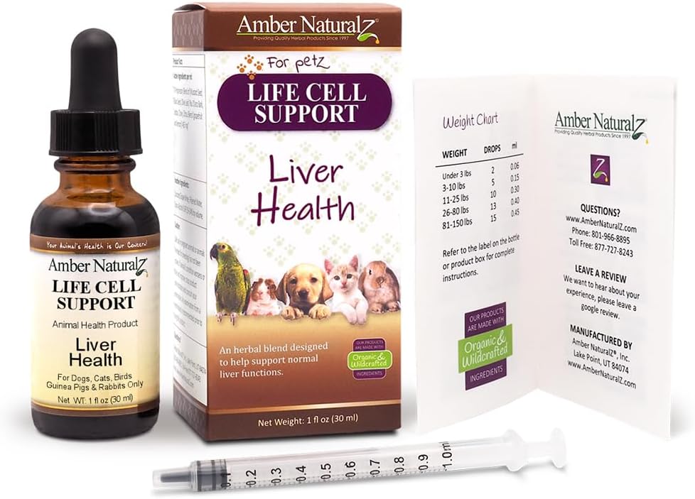 Liver Health Herbal Supplement for Pets | Amber NaturalZ Life Cell Support | Dogs, Cats, Birds, Guinea Pigs, Rabbits | USA-Made | 1oz Bottle