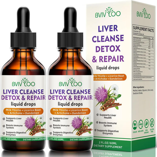 Liver Health Liquid Drops 2 Pack - 2000mg Milk Thistle, Dandelion Root, Artichoke, Turmeric Herbs - Vegan, Non-GMO - 4 Fl Oz