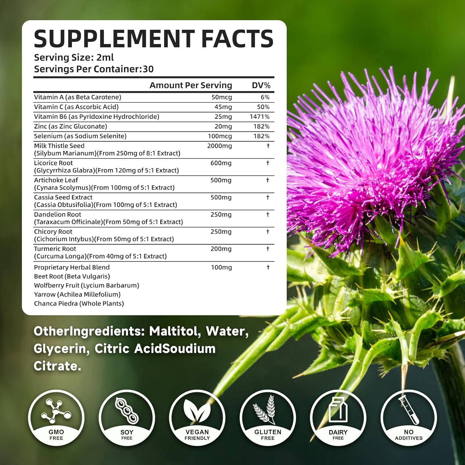 Liver Health Liquid Drops 2 Pack - 2000mg Milk Thistle, Dandelion Root, Artichoke, Turmeric Herbs - Vegan, Non-GMO - 4 Fl Oz