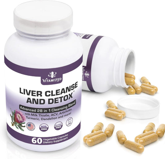 Liver Health Supplement with 28-in-1 Advanced Herbal Formula - Detox & Repair Fatty Liver - Milk Thistle, Artichoke, Dandelion & Apple Cider Vinegar - 60 Pills