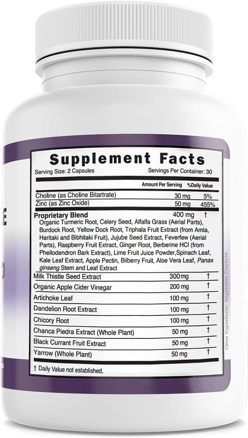 Liver Health Supplement with 28-in-1 Advanced Herbal Formula - Detox & Repair Fatty Liver - Milk Thistle, Artichoke, Dandelion & Apple Cider Vinegar - 60 Pills