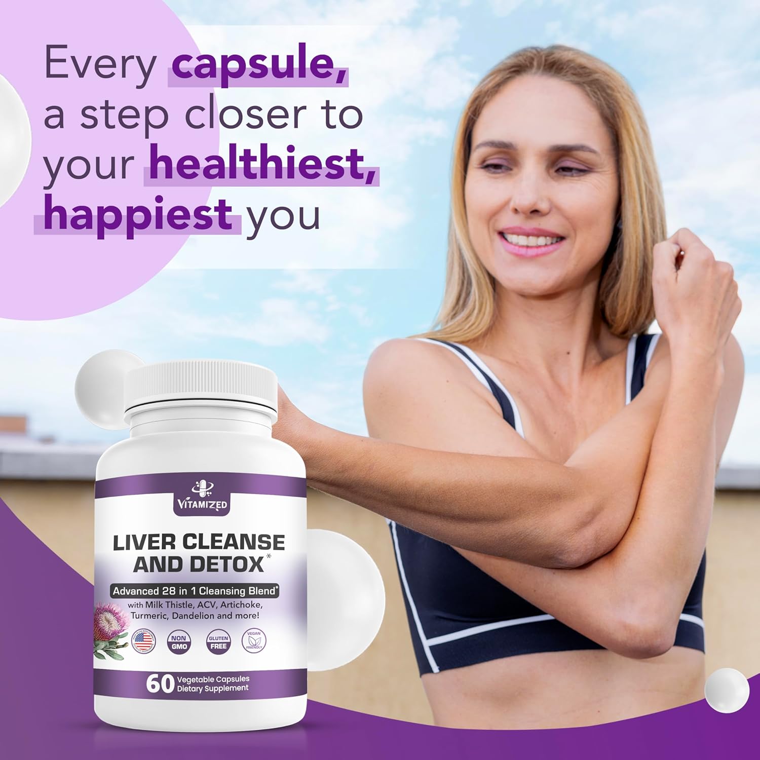 Liver Health Supplement with 28-in-1 Advanced Herbal Formula - Detox & Repair Fatty Liver - Milk Thistle, Artichoke, Dandelion & Apple Cider Vinegar - 60 Pills