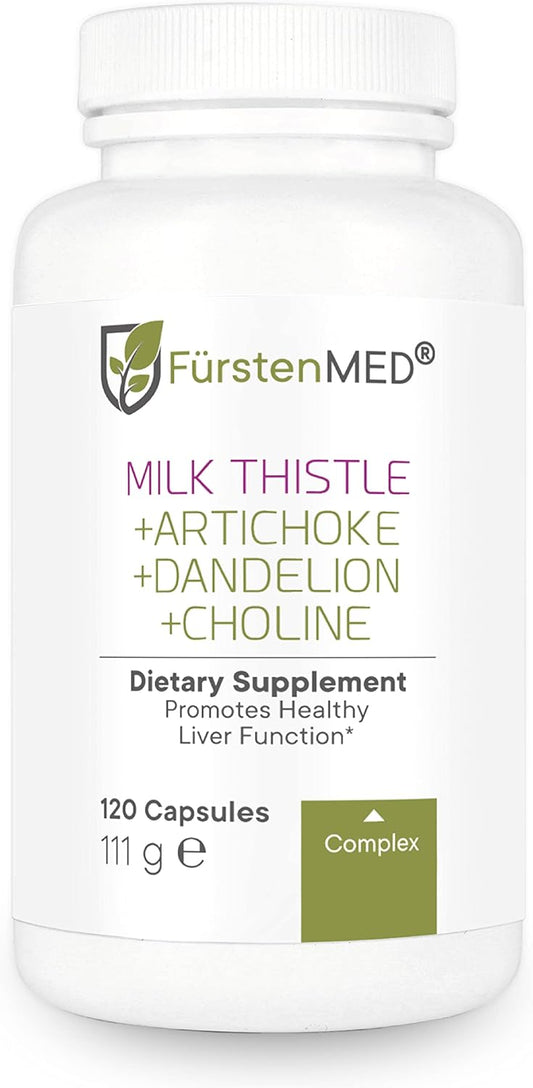 Liver Health Supplement with Milk Thistle, Artichoke Extract, Dandelion Root & Choline - Vegan Support - 120 Capsules - High Silymarin Dose
