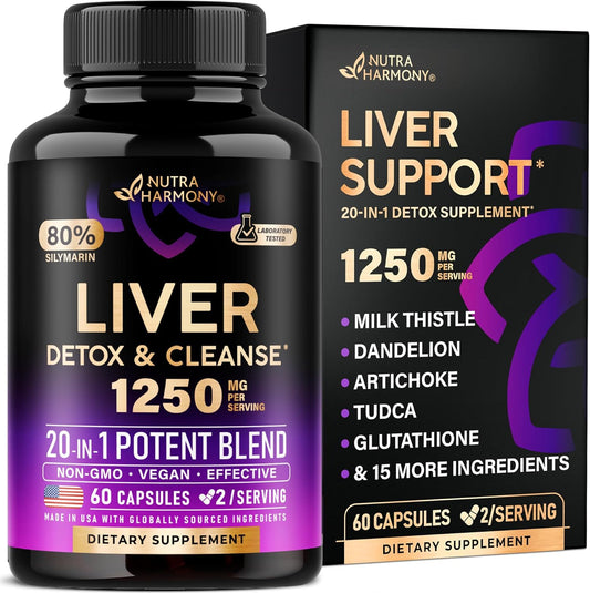 Liver Health Supplement with Milk Thistle, Dandelion, Artichoke, TUDCA, Glutathione, NAC - Detox & Repair Formula - 80% Silymarin - Laboratory Tested Vegan Capsules - Made in USA