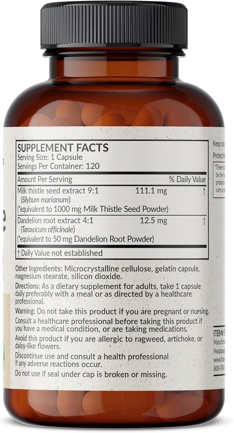Liver Health Support Capsules with Milk Thistle, Silymarin, Marianum, and Dandelion Root - Antioxidant and Detox Support - 120 Count