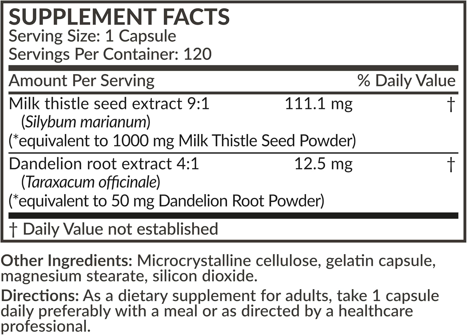 Liver Health Support Capsules with Milk Thistle, Silymarin, Marianum, and Dandelion Root - Antioxidant and Detox Support - 120 Count
