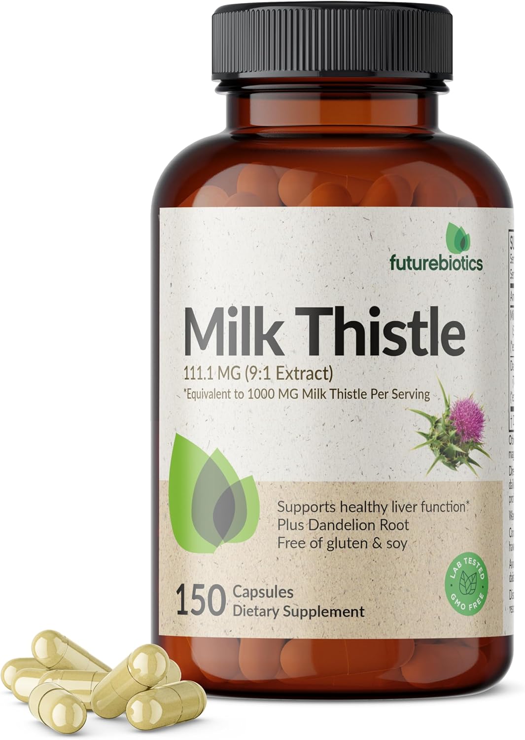 Liver Health Support: Futurebiotics Milk Thistle & Dandelion Root Capsules for Antioxidant Detox - 150 Count