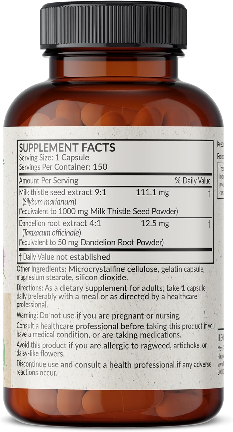 Liver Health Support: Futurebiotics Milk Thistle & Dandelion Root Capsules for Antioxidant Detox - 150 Count