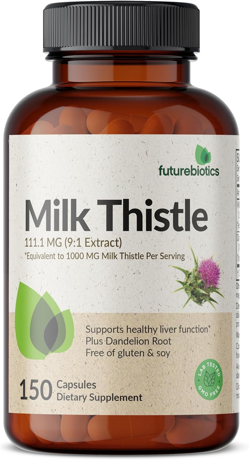 Liver Health Support: Futurebiotics Milk Thistle & Dandelion Root Capsules for Antioxidant Detox - 150 Count