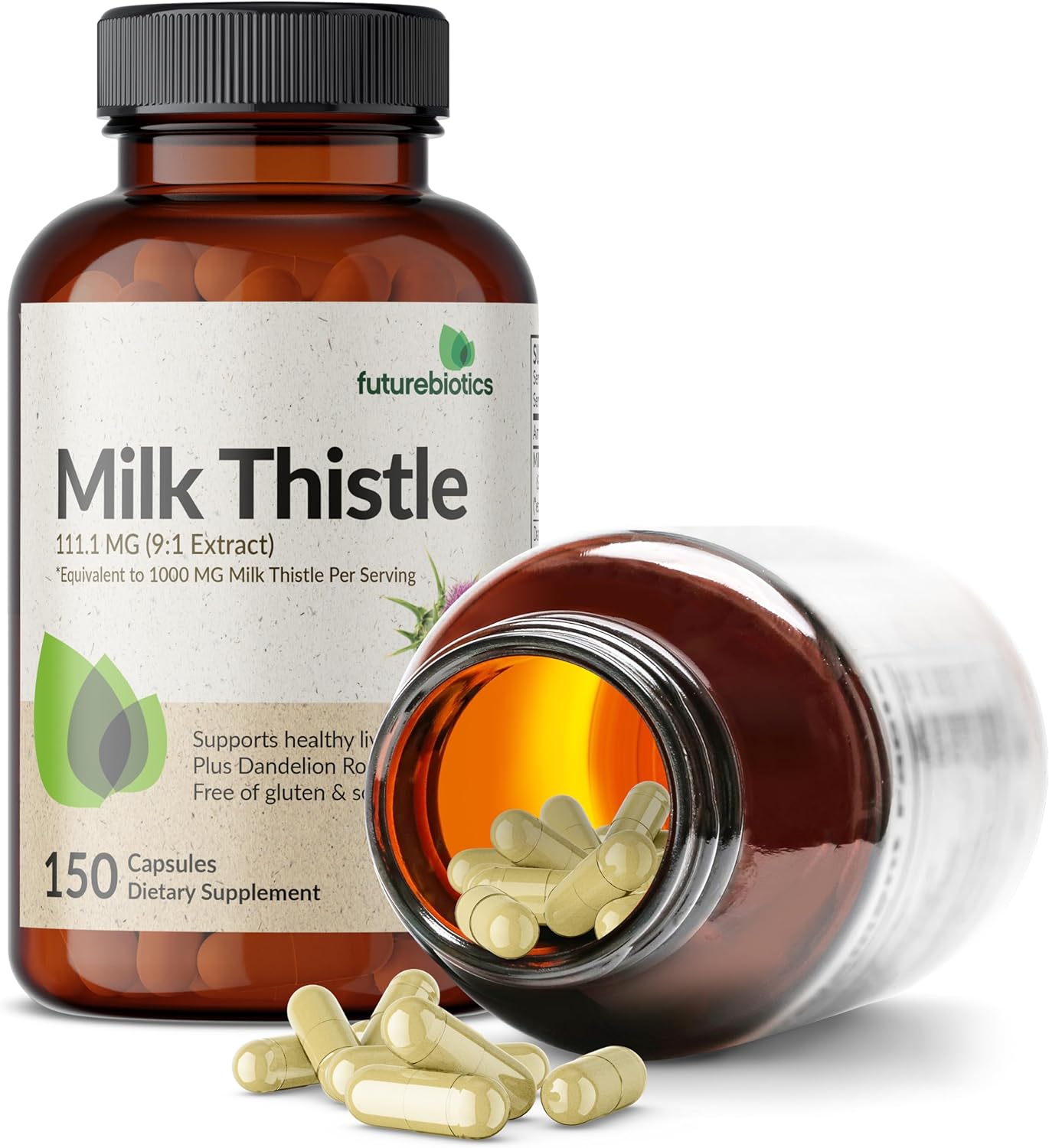 Liver Health Support: Futurebiotics Milk Thistle & Dandelion Root Capsules for Antioxidant Detox - 150 Count