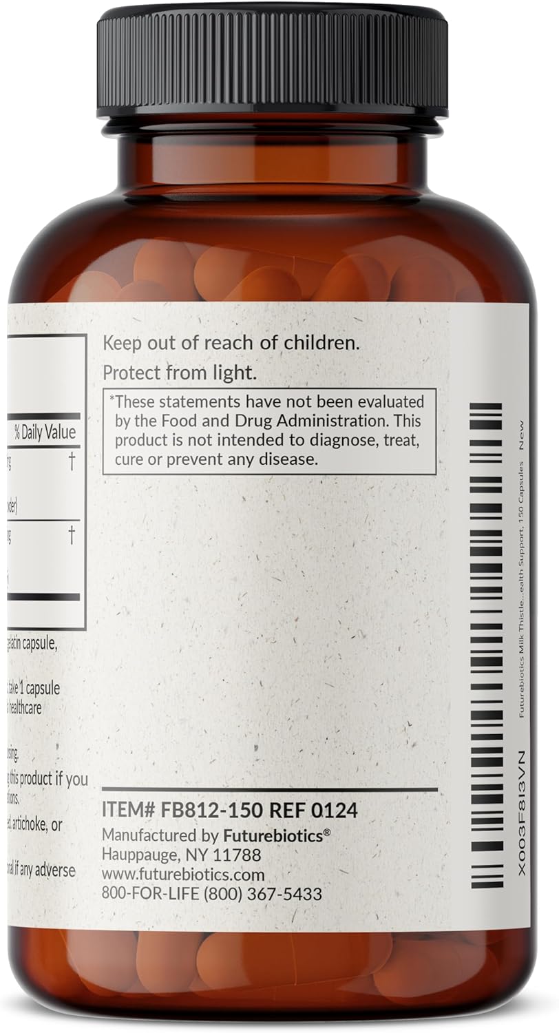 Liver Health Support: Futurebiotics Milk Thistle & Dandelion Root Capsules for Antioxidant Detox - 150 Count