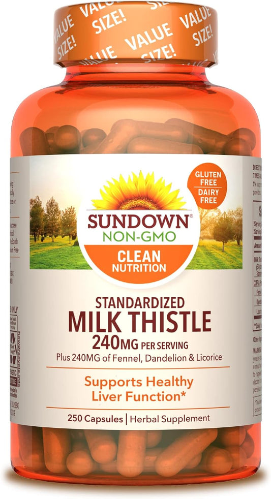 Liver Health Support Supplement with Milk Thistle 240mg, Fennel, Dandelion, and Licorice - 250 Capsules