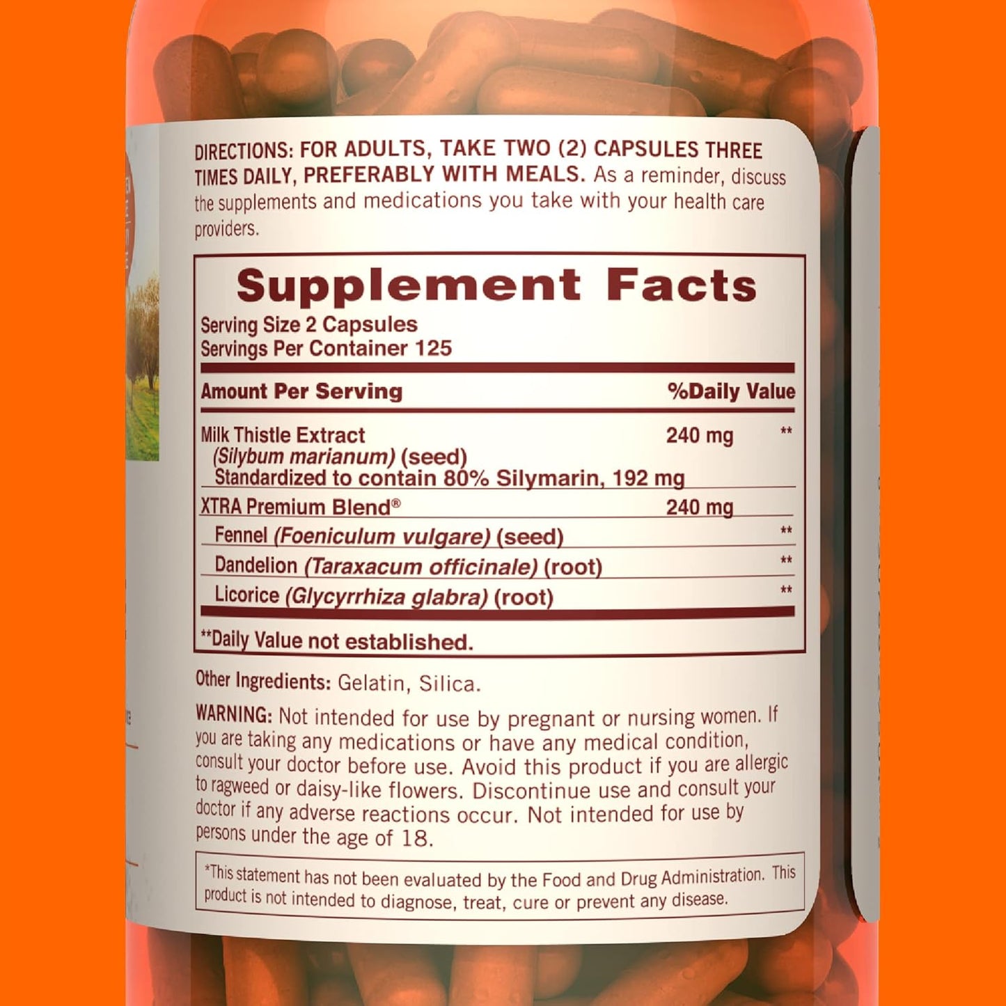 Liver Health Support Supplement with Milk Thistle 240mg, Fennel, Dandelion, and Licorice - 250 Capsules