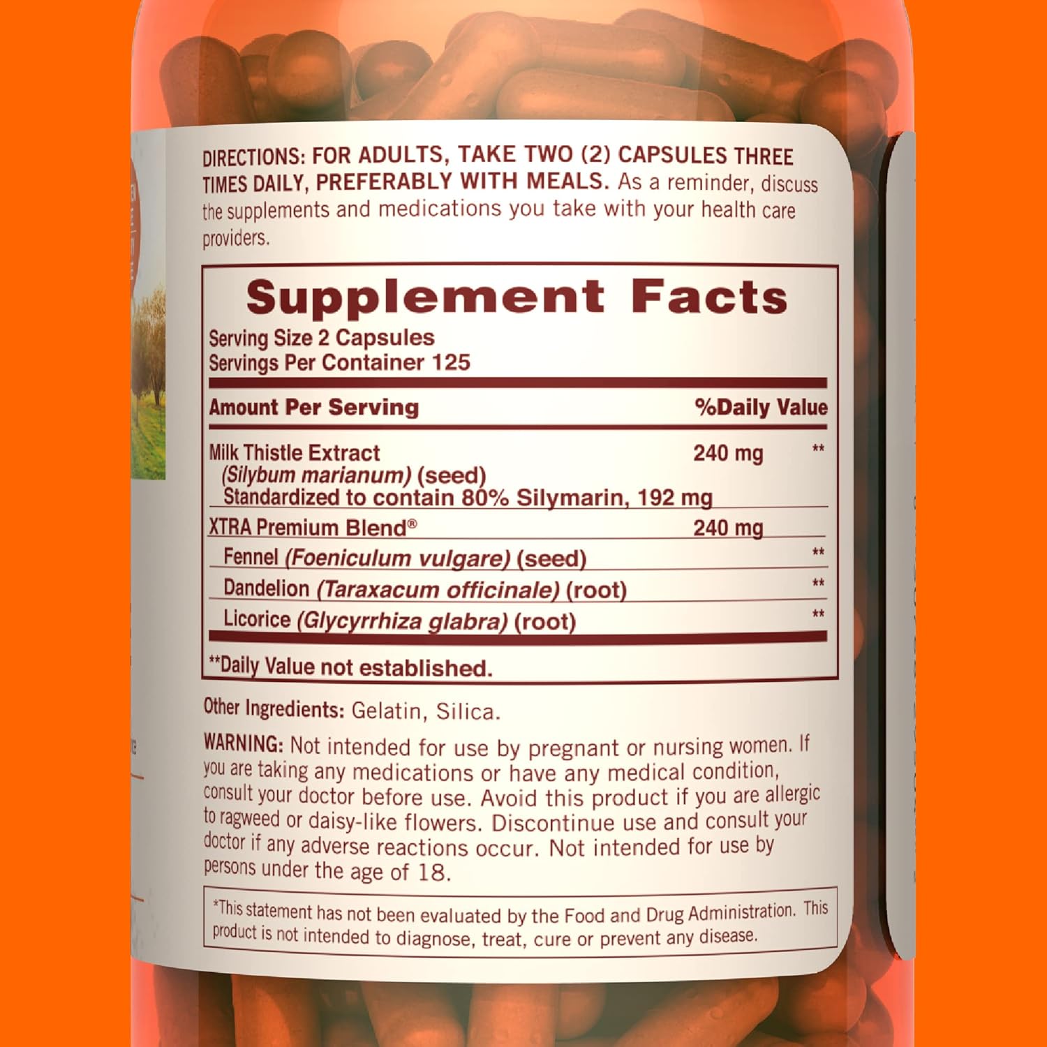 Liver Health Support Supplement with Milk Thistle 240mg, Fennel, Dandelion, and Licorice - 250 Capsules