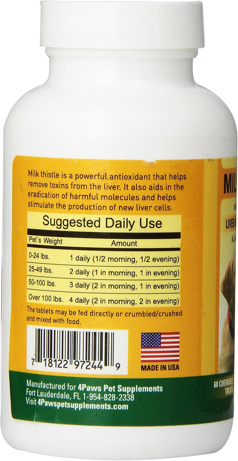 Liver & Kidney Support Chewable Treats for Dogs & Cats - Milk Thistle Pet Supplement with DHA, EPA, Silymarin, Vitamin B Complex - 60 Bacon Cheese Flavored Chews