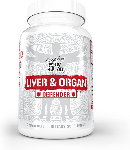 Liver & Organ Defender Cycle Support with NAC - Rich Piana 5% Nutrition | Supports Liver, Prostate, Heart, Kidney, Skin | Milk Thistle, Saw Palmetto, Hawthorn Berry | 30-90 Servings