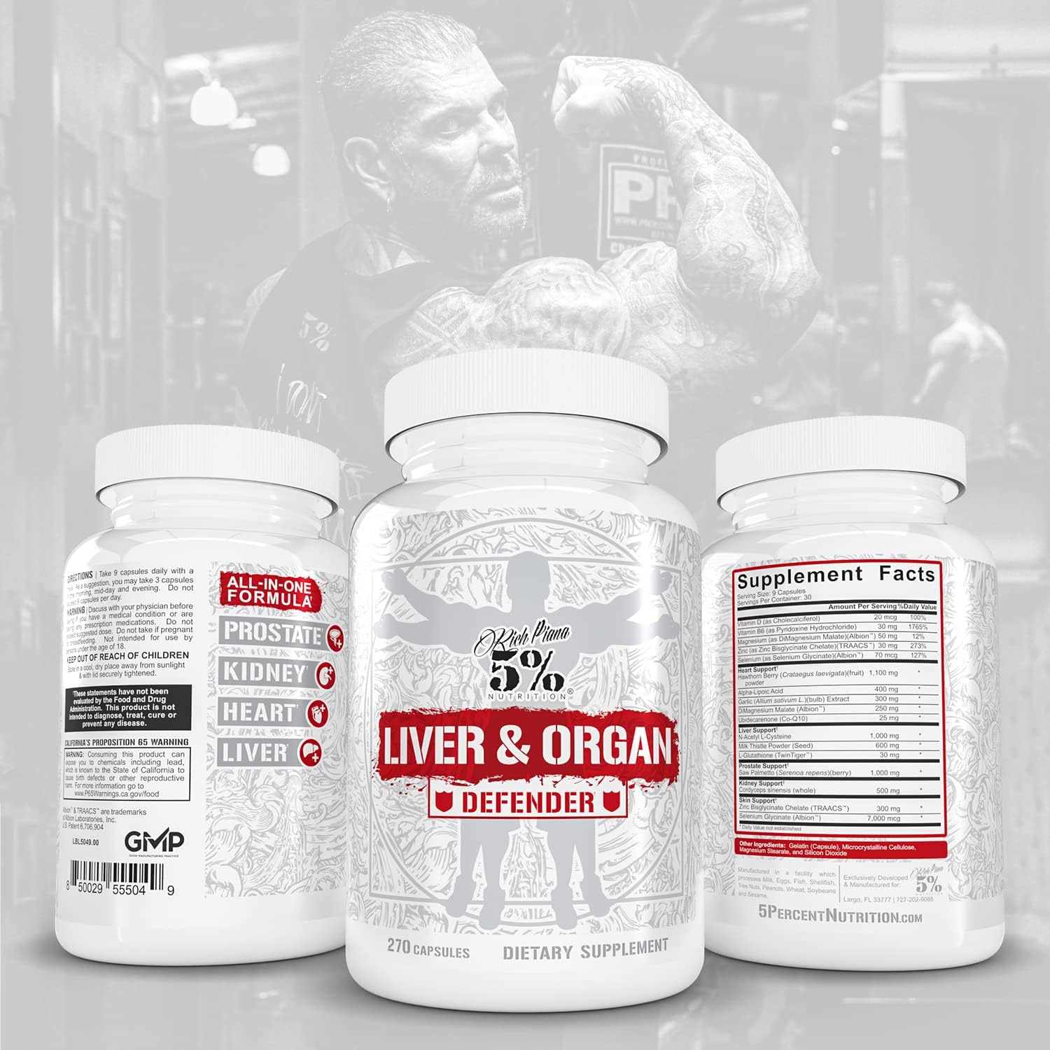 Liver & Organ Defender Cycle Support with NAC - Rich Piana 5% Nutrition | Supports Liver, Prostate, Heart, Kidney, Skin | Milk Thistle, Saw Palmetto, Hawthorn Berry | 30-90 Servings