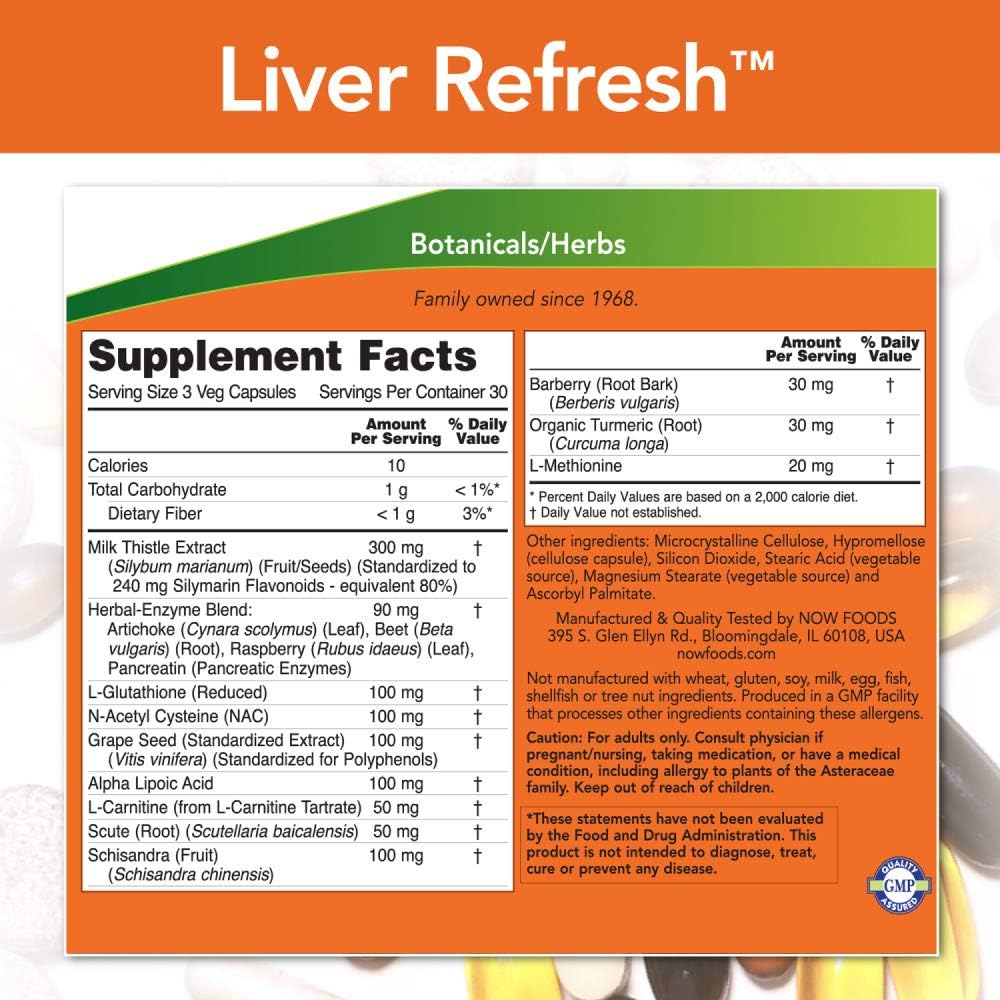 Liver Refresh™ with Milk Thistle Extract and Herb-Enzyme Blend, 90 Veg Capsules by NOW Foods