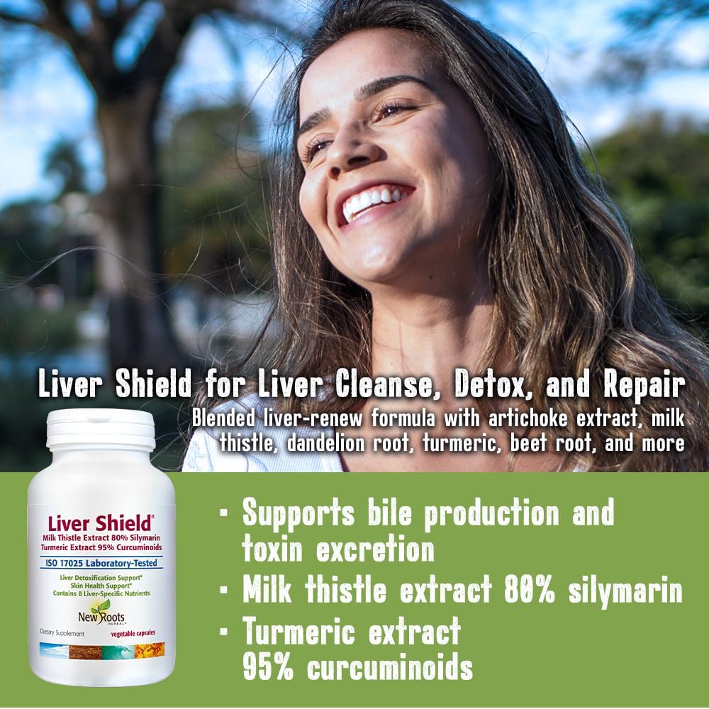 Liver Shield by NEW ROOTS HERBAL - 180 Capsules Liver Detox & Cleanse with Milk Thistle, Dandelion Extract & Beet Root | 90-Day Health Support Formula for Men and Women